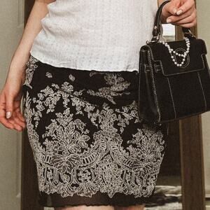 Y2K 90s Vintage Boutique Europa Black Lace Print Mesh Slip Skirt Chic Pinterest